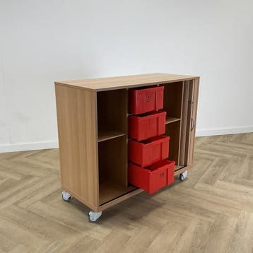 verrijdbare roldeurkast 2 legborden / 4 lades (hxbxd), Huis en Inrichting, Gebruikt