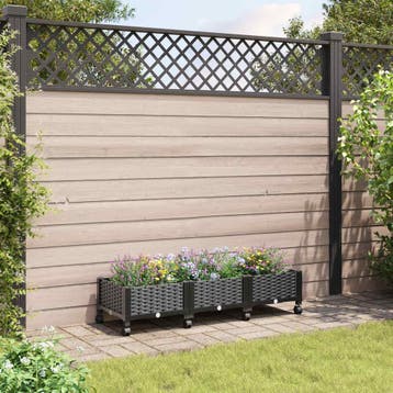 vidaXL Tuin planter met wielen Zwart 120 x 40 x 29 cm PP, Verzenden, Nieuw