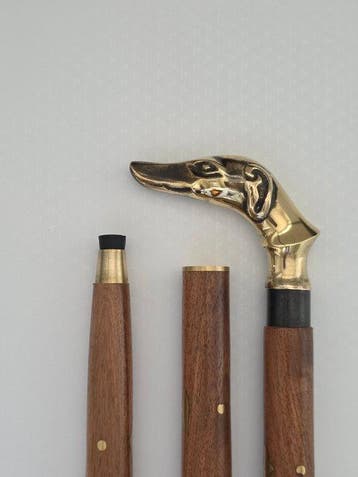 handmade Wandelstok - windhond - Hout, Messing