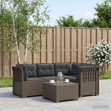 vidaXL 4-Persoons Tuin Sofa met Kussens Rattan Look PP, Verzenden