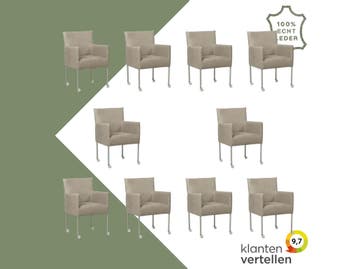 Set van 10 Leren eetkamerstoelen Desire - Kenia Lightgrey, Ophalen of Verzenden, Nieuw, Leer, Eén