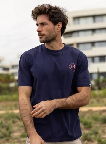 Marineblauw T-shirt met koraal diamant, Kleding | Heren, T-shirts, Ophalen of Verzenden, Nieuw