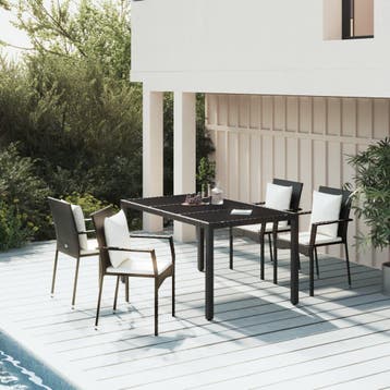 vidaXL 5-delige Tuinset met kussens poly rattan zwart, Verzenden, Nieuw, Tuinset