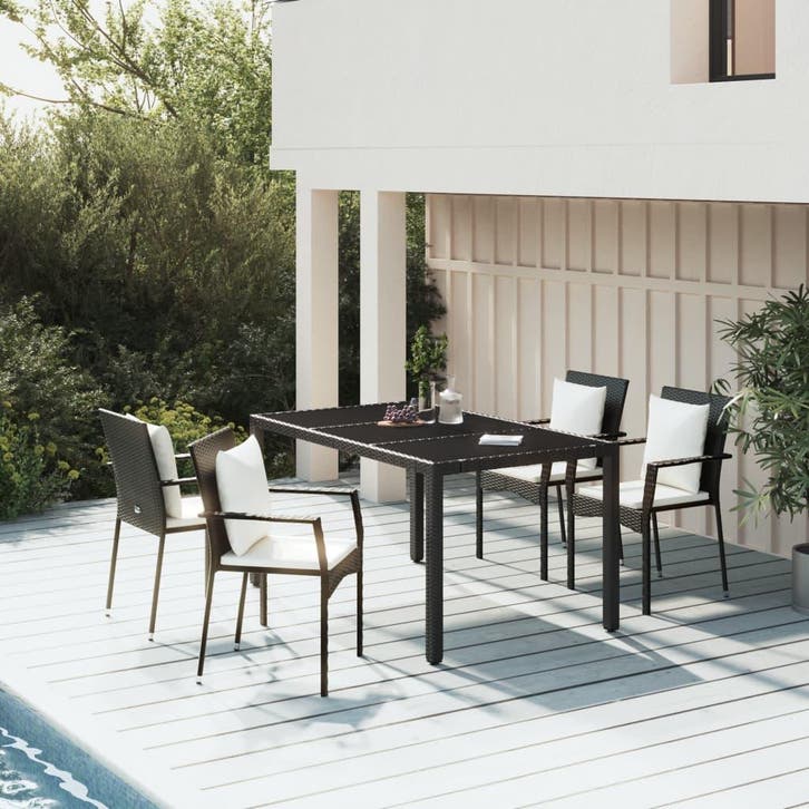 vidaXL 5-delige Tuinset met kussens poly rattan zwart, Jardin & Terrasse, Ensembles de jardin, Envoi