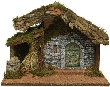 Kerststal MDF met schors en mos 32x17x27 cm per stuk