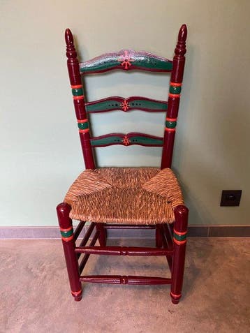 Chaise - Bois polychrome - Ladderrugstoel art populaire, Antiquités & Art