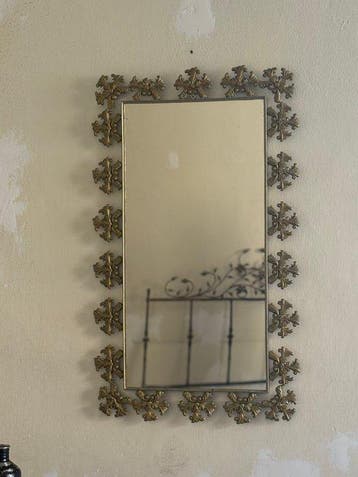 Miroir mural - Laiton, Verre - Miroir à motif doré en laiton, Antiquités & Art