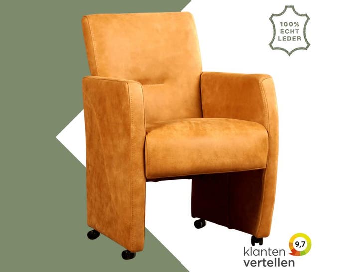 Leren eetkamerstoel Pleasure - Kenia Cognac (cognac) - Met, Maison & Meubles, Chaises, Enlèvement ou Envoi