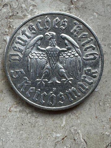 Allemagne, Troisième Reich 5 Reichsmark 1933 F / 450th, Postzegels en Munten