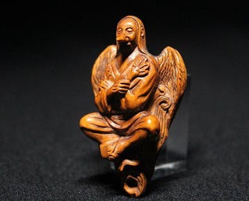 Yokai Karasu Tengu Kraai-Demon Vintage Netsuke - Hout,