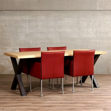 Set van 4 rode leren kuip eetkamerstoelen - met wieltjes -, Ophalen of Verzenden, Nieuw, Eén