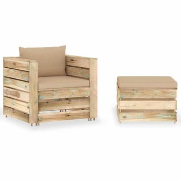 vidaXL 2-delige Loungeset met kussens groen geïmpregneerd, Verzenden, Nieuw, Loungeset