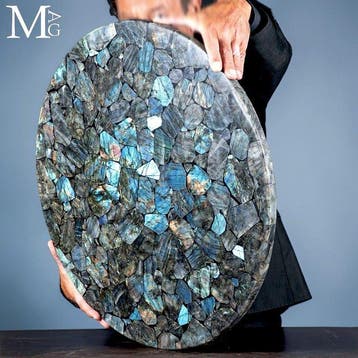 Table à plateau en labradorite exquise - spécimen de luxe -