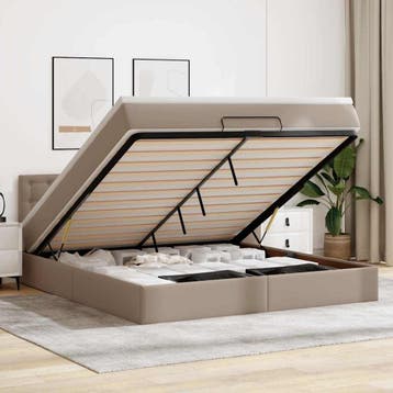 vidaXL Bed poef met matrassen en LEDs 160x200cm kunstleer, Verzenden, Nieuw