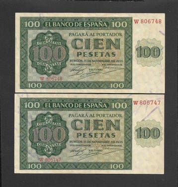 Spanje. - 2 x 100 and 2 x 1000 Pesetas - 1936 -1951 -