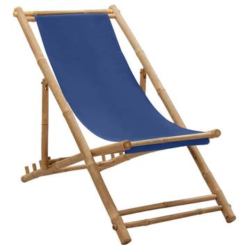 vidaXL Ligstoel bamboe en canvas marineblauw, Verzenden
