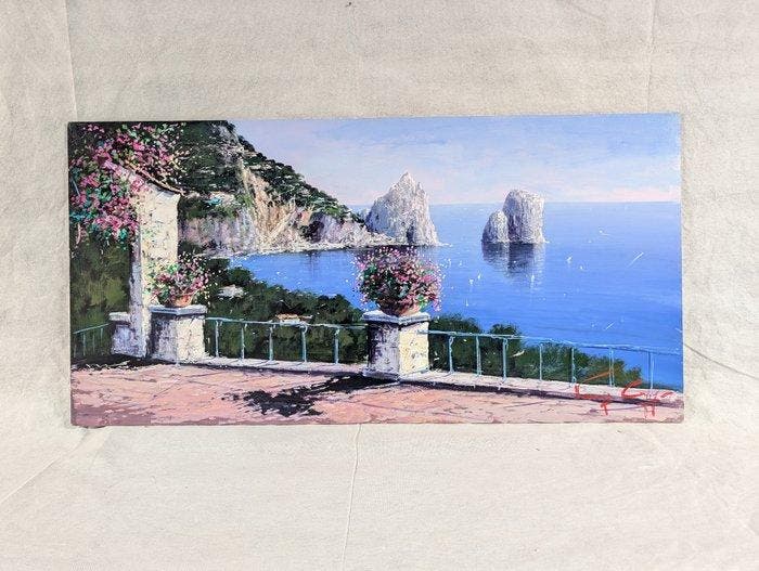 Domenico Caiazza (1953) - Terrazzino fiorito a Capri, Antiek en Kunst, Curiosa en Brocante