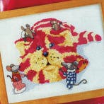 Lapjeskat met Muizen Borduurset 14CT op Wit Borduurstof, Verzenden, Nieuw