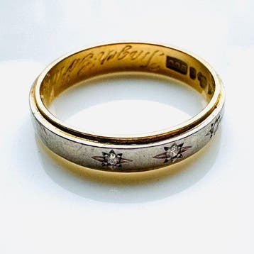 Ring - 18 karaat Geel goud, Witgoud - 0.03ct. tw. Diamant, Handtassen en Accessoires, Ringen, Nieuw