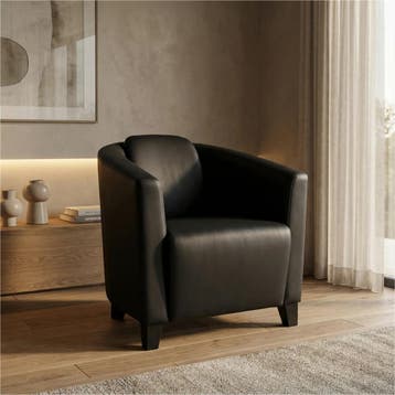 Leren fauteuil Press - Hermes Nero (zwart) - Poten hout, Nieuw, Ophalen of Verzenden, Eigentijds, Klassiek, Retro, Romantisch, Vintage