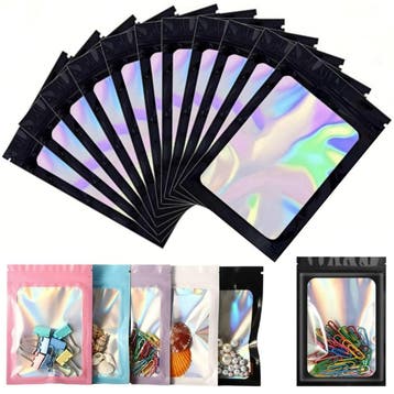 Fako Bijoux - 50 Zwarte Holografische Folie Zip Lock Zakjes, Verzenden, Nieuw