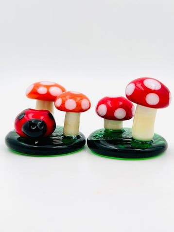 Handmade Murano glass - Sculpture, Set due Funghetti - 5 cm, Antiek en Kunst