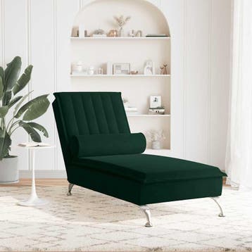 vidaXL Massage chaise longue met bolster fluweel donkergroen, Verzenden