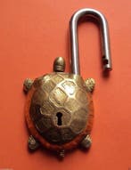 Vintage Turtle Sh Door Puzzle Brass Functional Padlock Lock