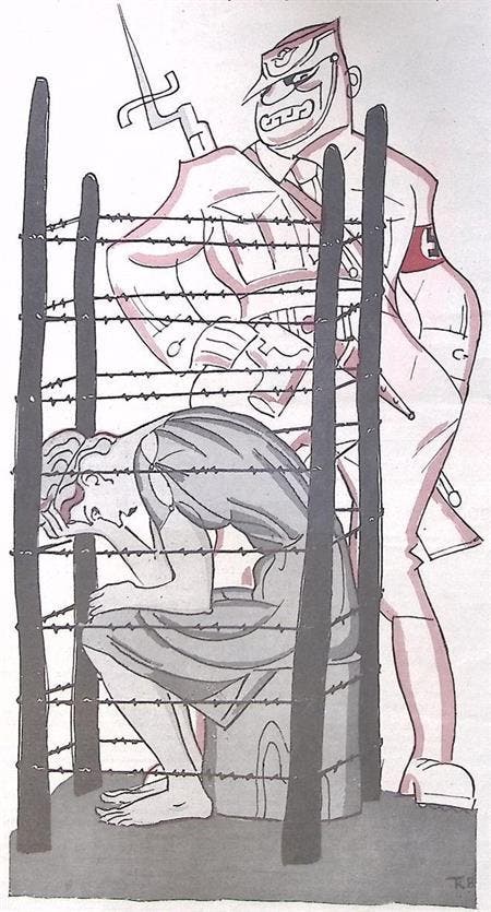 Spotprent over de mislukking van de ontwapening door de v..., Antiek en Kunst, Kunst | Litho's en Zeefdrukken, Verzenden