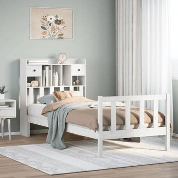 vidaXL Bed met boekenkast zonder matras grenenhout wit, Verzenden, Nieuw