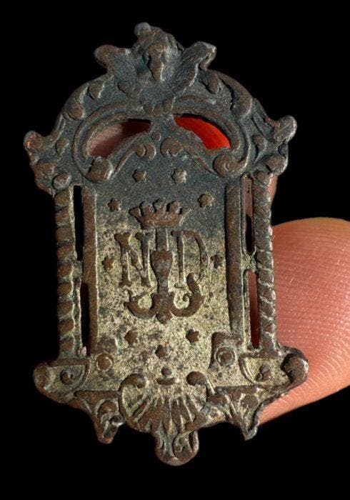 Mysterieuze en zeldzame devotionele plaquette van brons –, Antiek en Kunst, Curiosa en Brocante