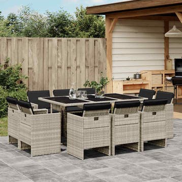 vidaXL 11-delige Tuinset met kussens poly rattan lichtgrijs, Verzenden, Nieuw, Tuinset