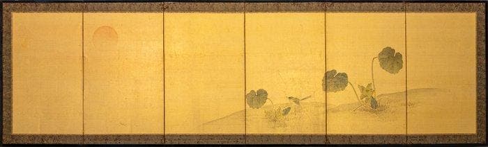 Un paravent en soie à six panneaux représentant un rossignol, Antiquités & Art, Antiquités | Autres Antiquités