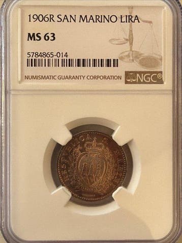 San Marino. 1 Lira 1906 R (Zonder minimumprijs)
