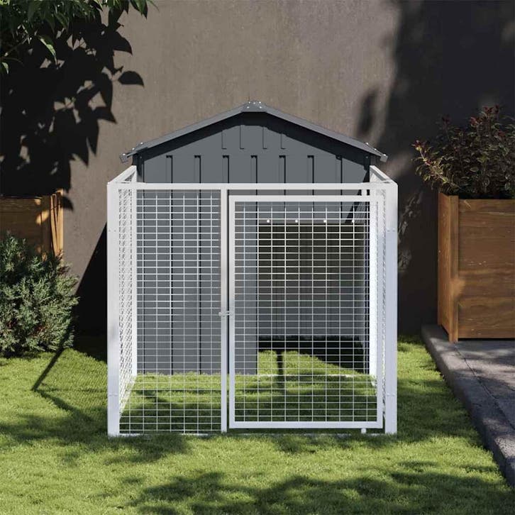 vidaXL Hondenhok met dak 117x201x123 cm gegalvaniseerd staal, Dieren en Toebehoren, Hondenhokken, Nieuw, Verzenden