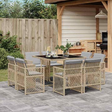 vidaXL 9-delige Tuinset met kussens poly rattan gemengd, Verzenden, Tuinset