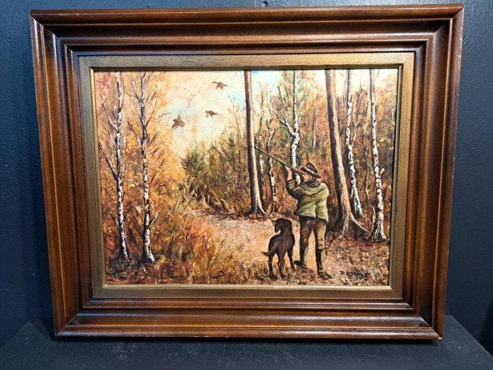 R Wijnants (XX) - Jager in het bos, Antiek en Kunst, Kunst | Schilderijen | Klassiek