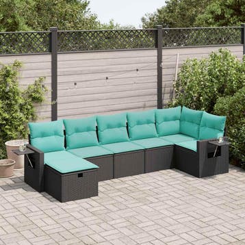 vidaXL 7-delige Loungeset met kussens poly rattan zwart, Verzenden, Nieuw, Loungeset