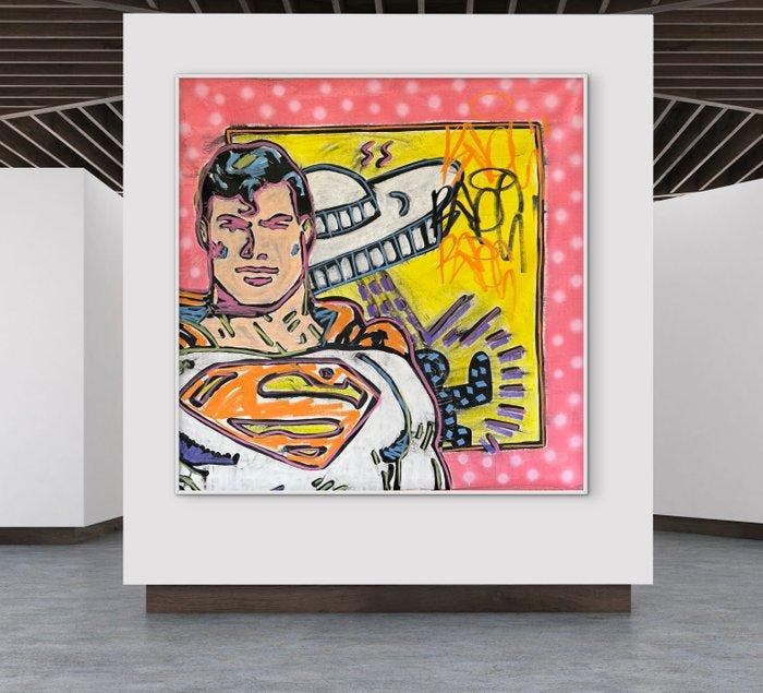 Freda People - Superman X Haring XL, Antiek en Kunst, Kunst | Schilderijen | Modern
