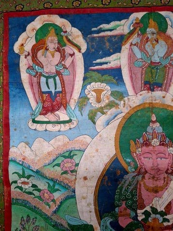 Prachtig thangka-schilderij met Amitayus - Nepal - Begin 20e
