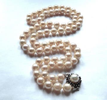 Collier de perles Or blanc 14 carats - perles Akoya -, Bijoux, Sacs & Beauté