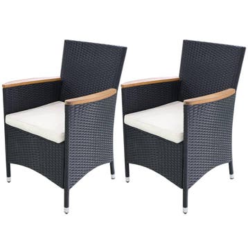 vidaXL Tuinstoelen 2 st met kussens poly rattan zwart, Jardin & Terrasse, Chaises de jardin, Verzenden