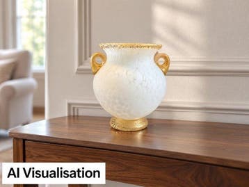Iwata Hisatoshi – Vase en verre blanc et doré à double anse