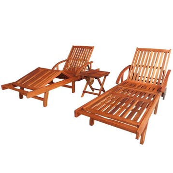vidaXL Ligbedden 2 st met tafel massief acaciahout, Verzenden, Nieuw