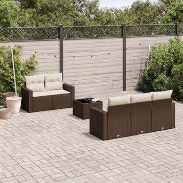 vidaXL 6-delige Loungeset met kussens poly rattan bruin, Verzenden, Nieuw