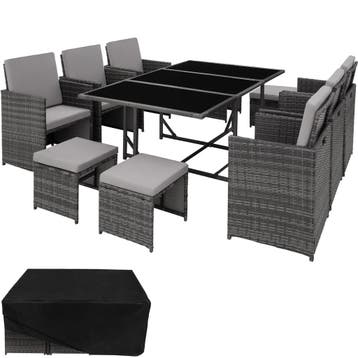 tectake Wicker zitgroep Malaga 6+4+1 met beschermhoes - grij, Verzenden