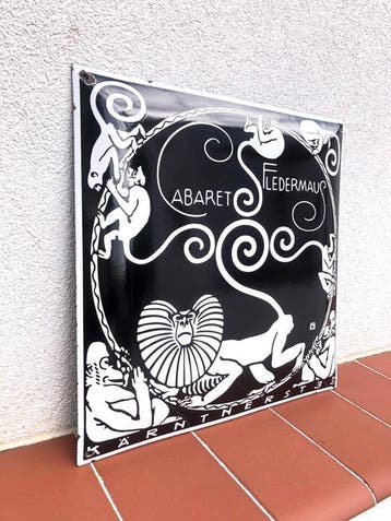 Rare Vintage 1960s Cabaret Fledermaus - Reclamebord - Art, Antiek en Kunst
