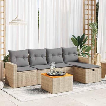 vidaXL 6-delige Loungeset met kussens poly rattan beige, Verzenden, Nieuw, Loungeset