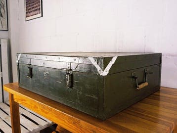Krat - Vintage militaire opbergkoffer - Hout, Staal, Leder,