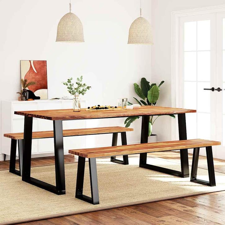 vidaXL 3-delige Eethoek met natuurlijke rand massief, Maison & Meubles, Salles à manger complètes, Envoi